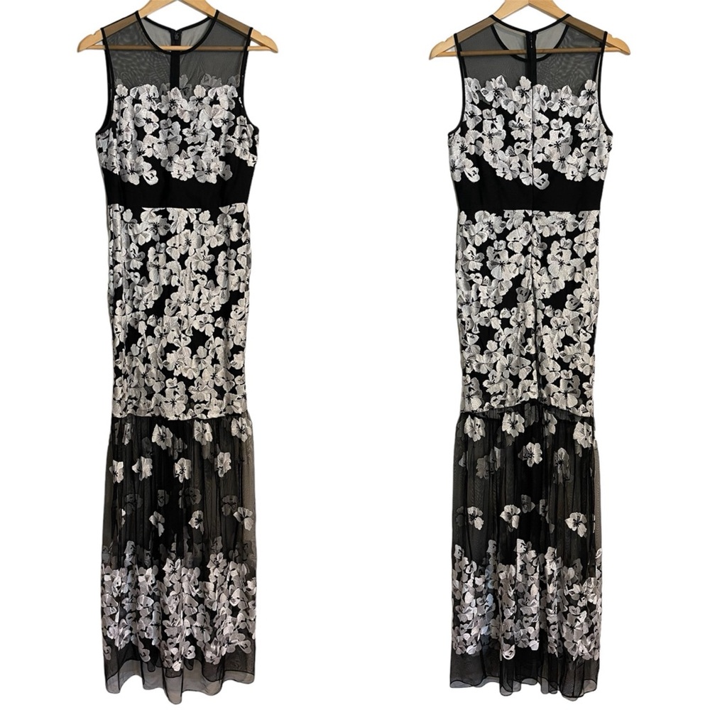 Nicole Miller Black/White Formal Embroidered Floral Beaded Floor-Length - US 6 - Picture 16 of 16